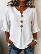 Women’s Button-Front Ruffle-Sleeve Blouse