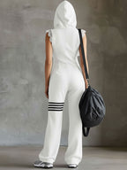 Danielle - Retro Sports Jumpsuit with Hood and Stripes
