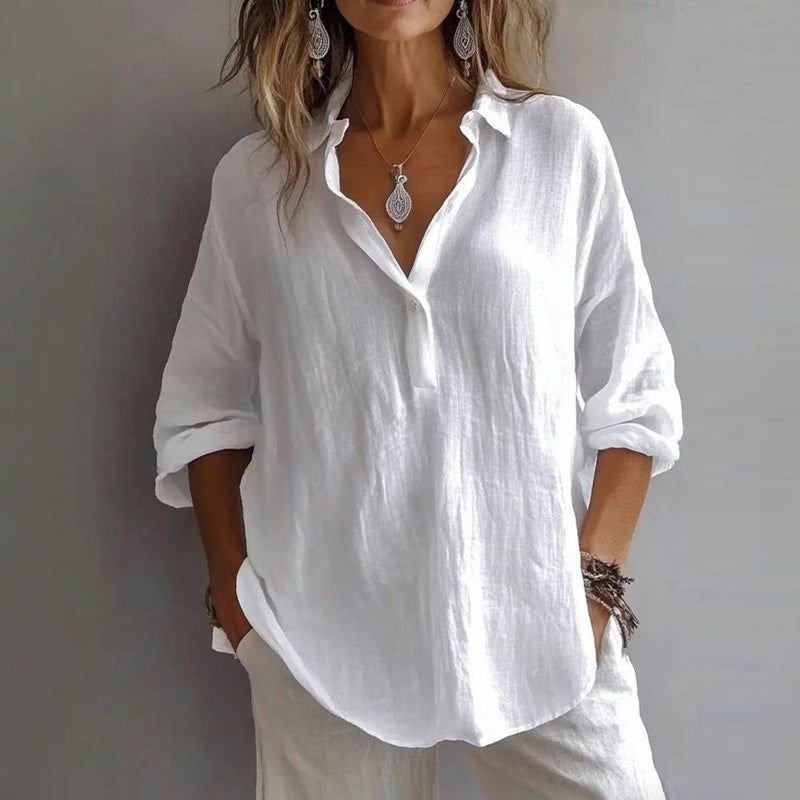 Women’s Relaxed-Fit Linen-Blend Button-Up Shirt