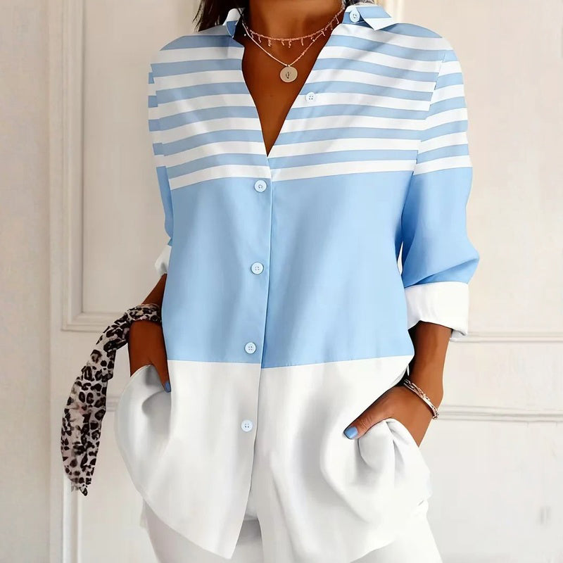 【Lange Mouwen】Casual Gestreepte Blouse