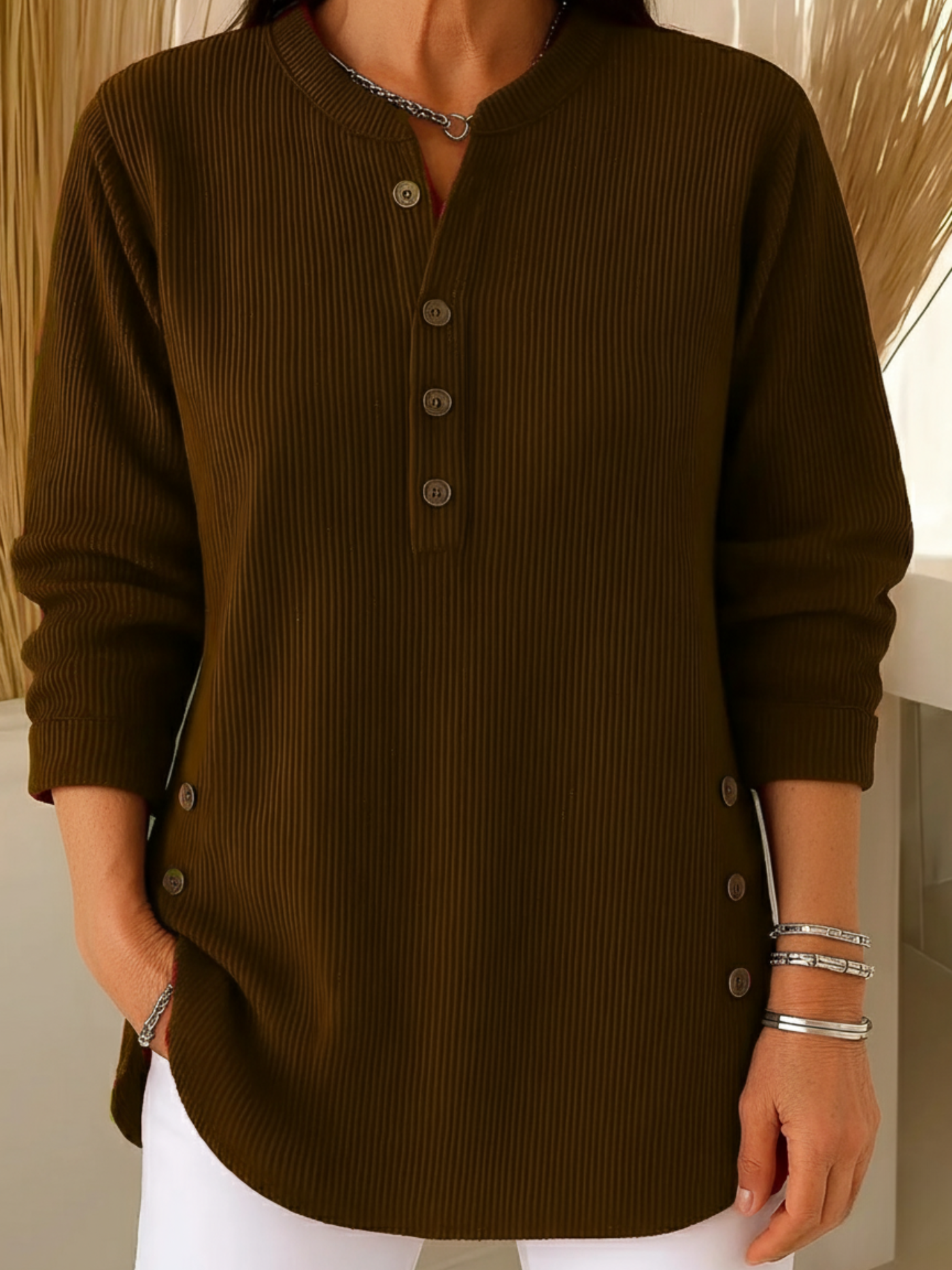 Evadne – Plain Long-Sleeved Knit Sweater