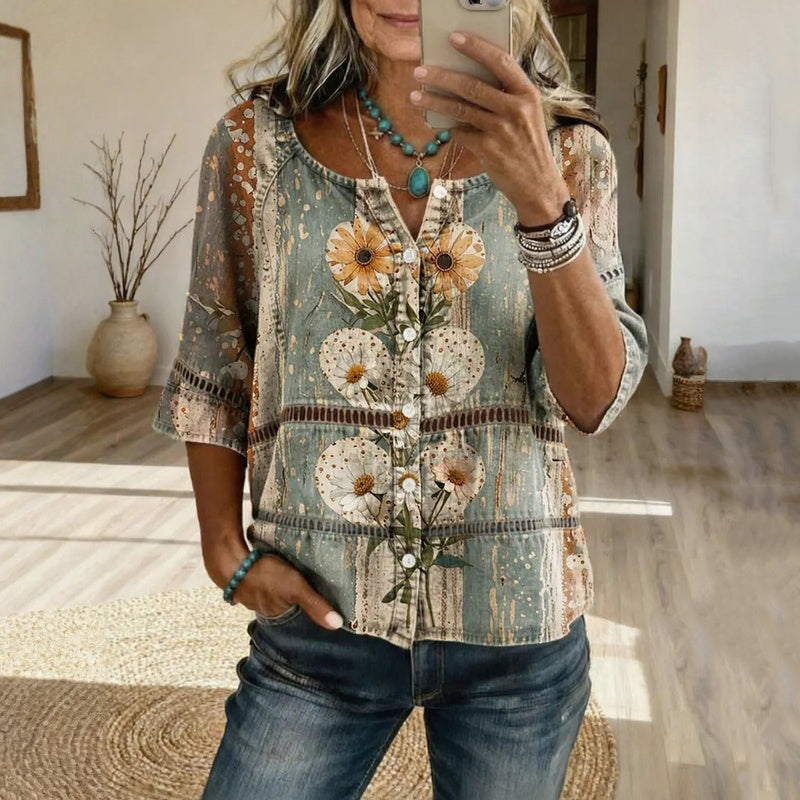 Vintage Bloemenprint Blouse