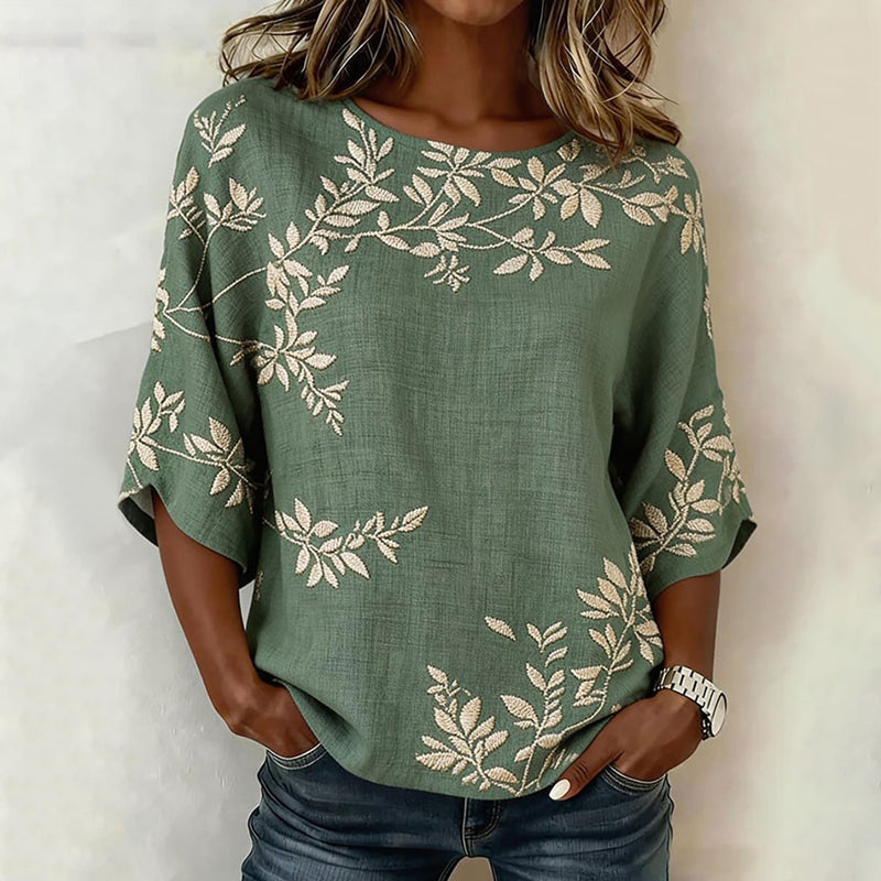 Vintage Blouse Met Bladerprint