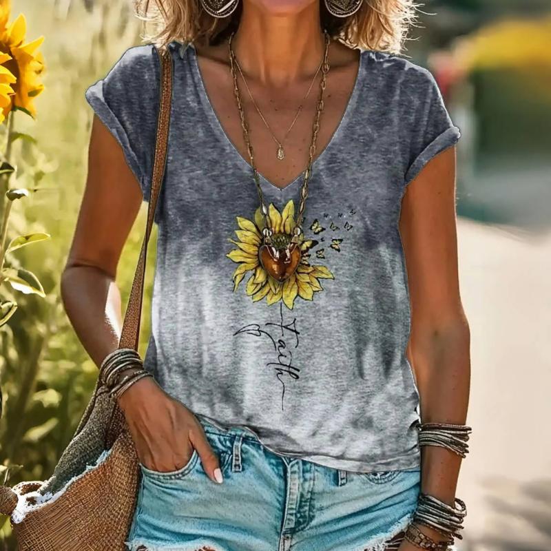 T-Shirt Met Gradiënt Bloemenprint