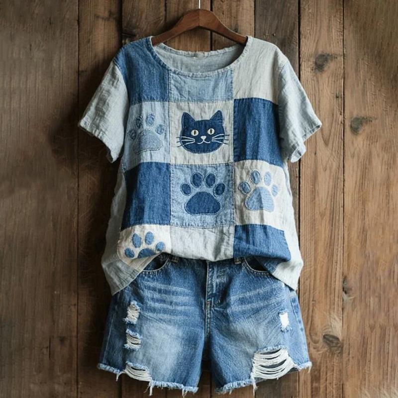 Vintage T-Shirt Met Kattenprint