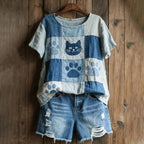 Vintage T-Shirt Met Kattenprint