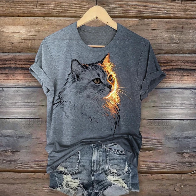 Casual T-Shirt Met Kattenprint