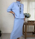 Aisha – Knitted Two-Piece Set with Ribbed Midi Skirt