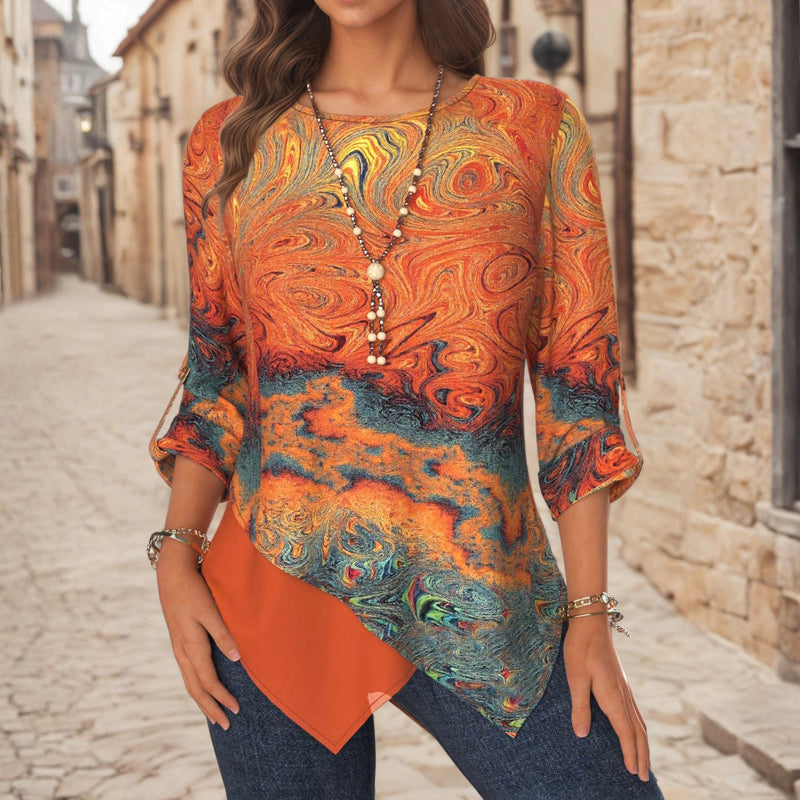 【Lange Mouwen】Onregelmatige Abstracte Blouse