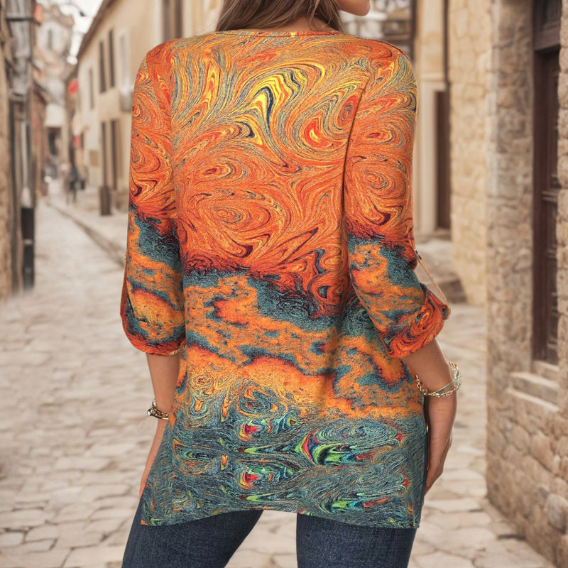 【Lange Mouwen】Onregelmatige Abstracte Blouse