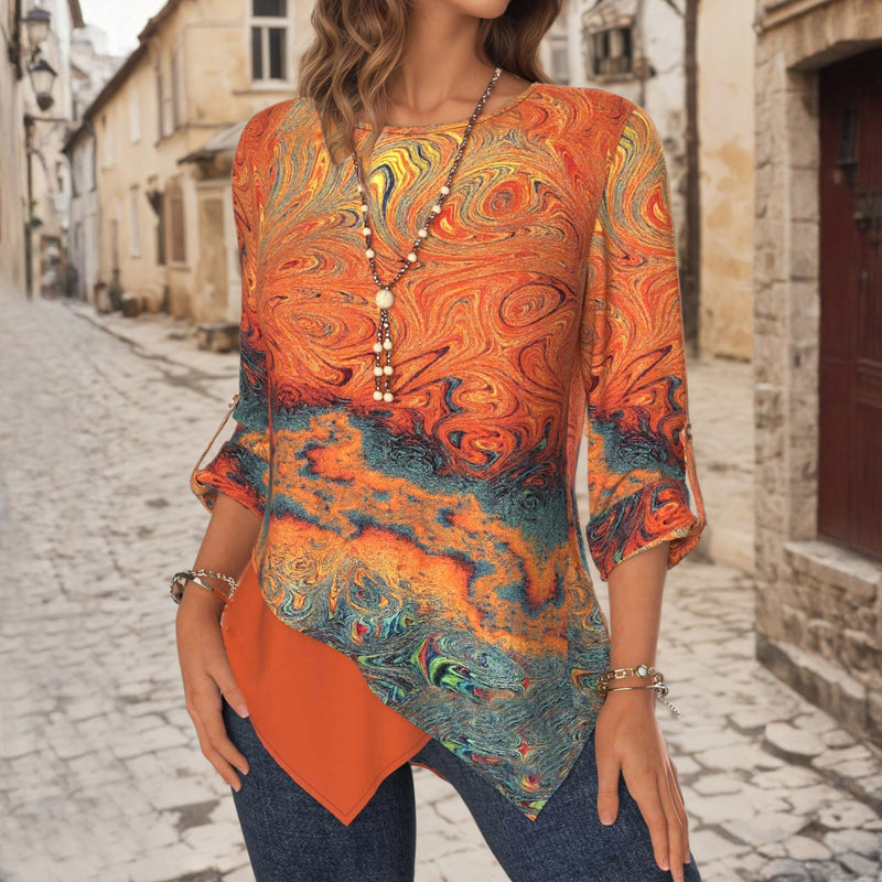 【Lange Mouwen】Onregelmatige Abstracte Blouse