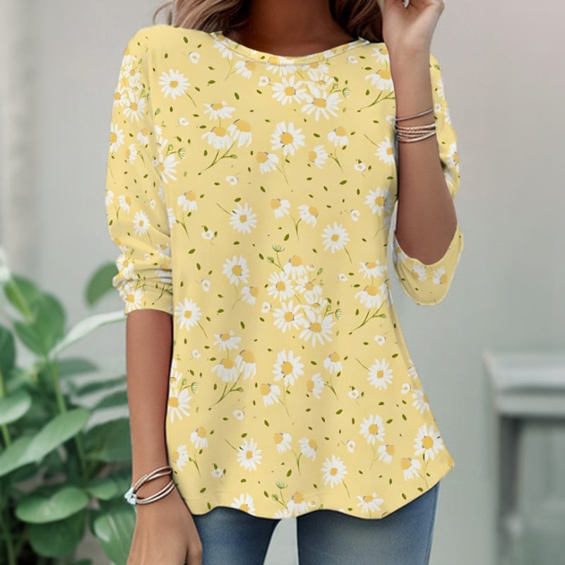 【Lange Mouwen】Vintage T-Shirt Met Bloemenprint