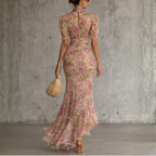 Elowen | Vintage Rose Puff Sleeve Ruffle Maxi Dress