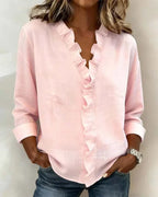 Women’s Ruffle-Front Long-Sleeve Blouse