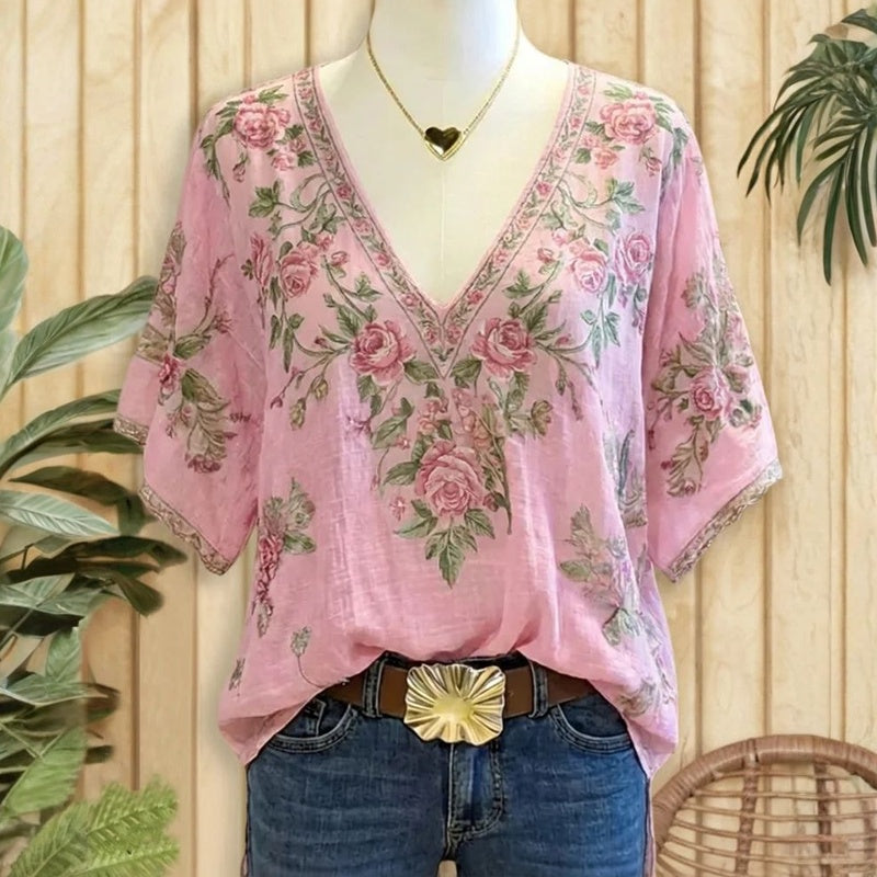 Vintage Blouse Met Bloemenprint