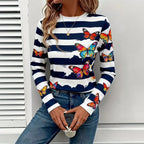 T-Shirt Met Strepen En Vlinderprint
