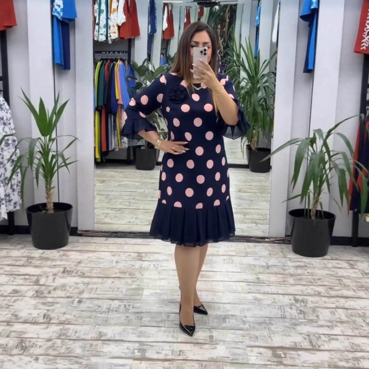 Camilla – Pleated Polka Dot Midi Dress