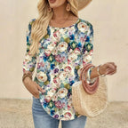 【Lange Mouwen】Vintage T-Shirt Met Bloemenprint