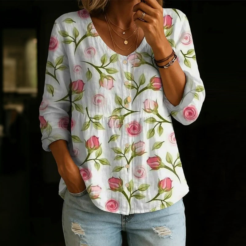 【Lange Mouwen】Vintage Blouse Met Bloemenprint