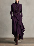 Natalia – Asymmetric Maxi Knit Dress with Turtleneck