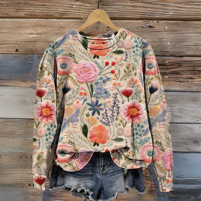 Vintage Sweatshirt Met Bloemenprint