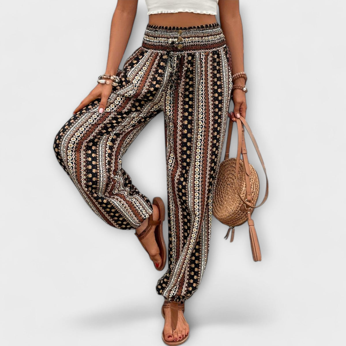 Scarlett - Pants with Ethnic Graphic Print