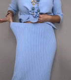 Aisha – Knitted Two-Piece Set with Ribbed Midi Skirt