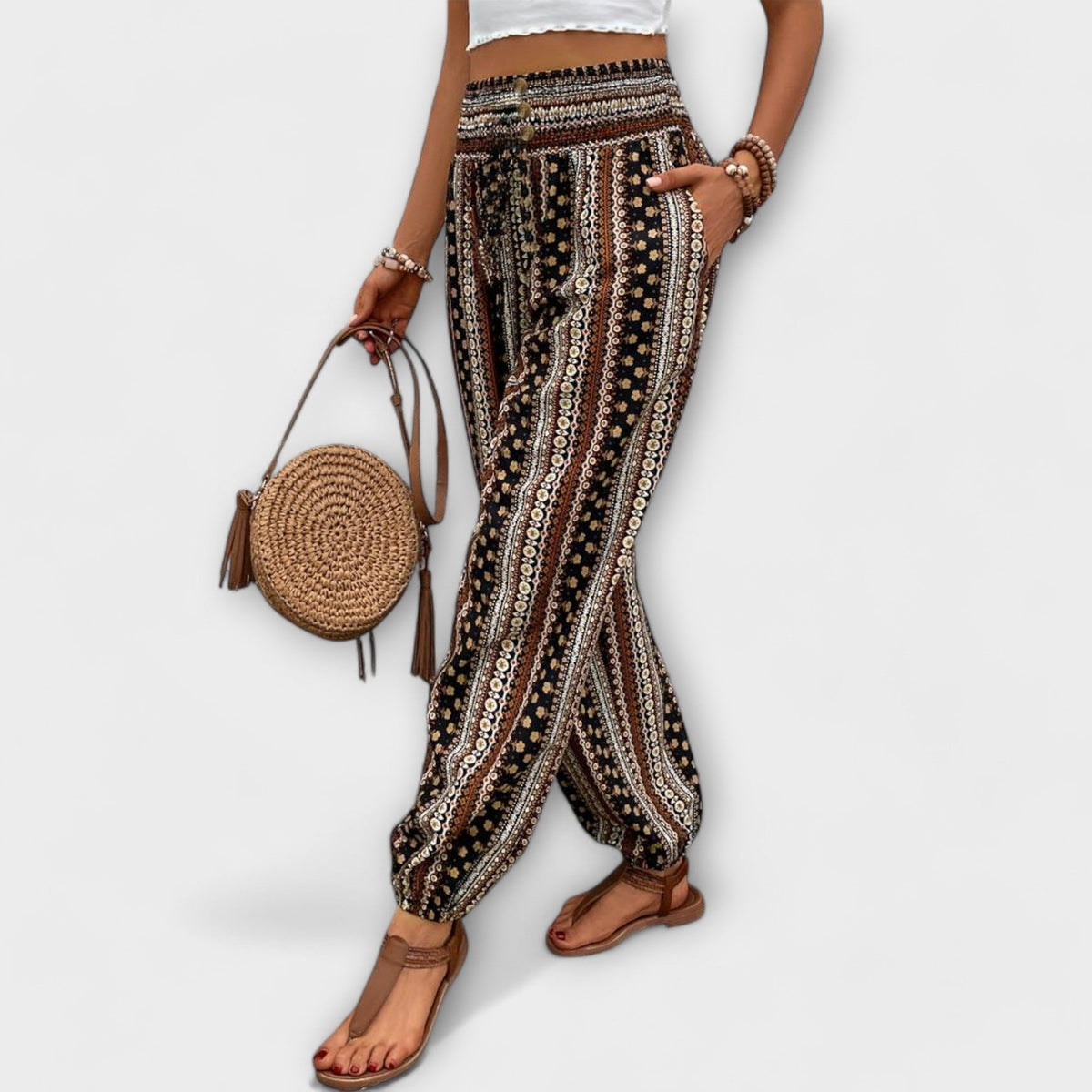 Scarlett - Pants with Ethnic Graphic Print