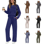 Casual Crew Neck Top & Drawstring Pants Set