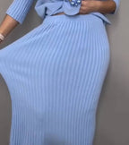 Aisha – Knitted Two-Piece Set with Ribbed Midi Skirt