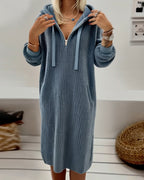 Georgina – Casual Hooded Honeycomb Knit Fleece dress