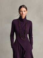 Natalia – Asymmetric Maxi Knit Dress with Turtleneck