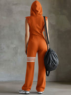 Danielle - Retro Sports Jumpsuit with Hood and Stripes
