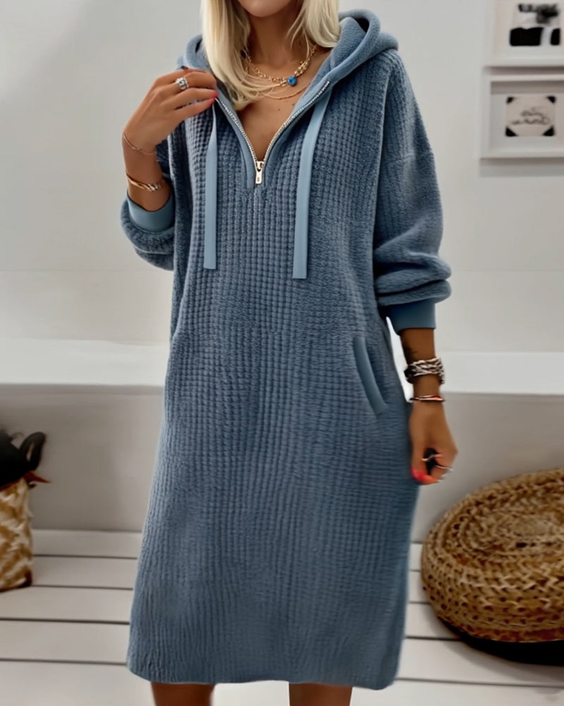 Georgina – Casual Hooded Honeycomb Knit Fleece dress