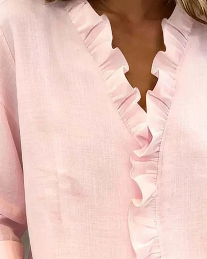 Women’s Ruffle-Front Long-Sleeve Blouse