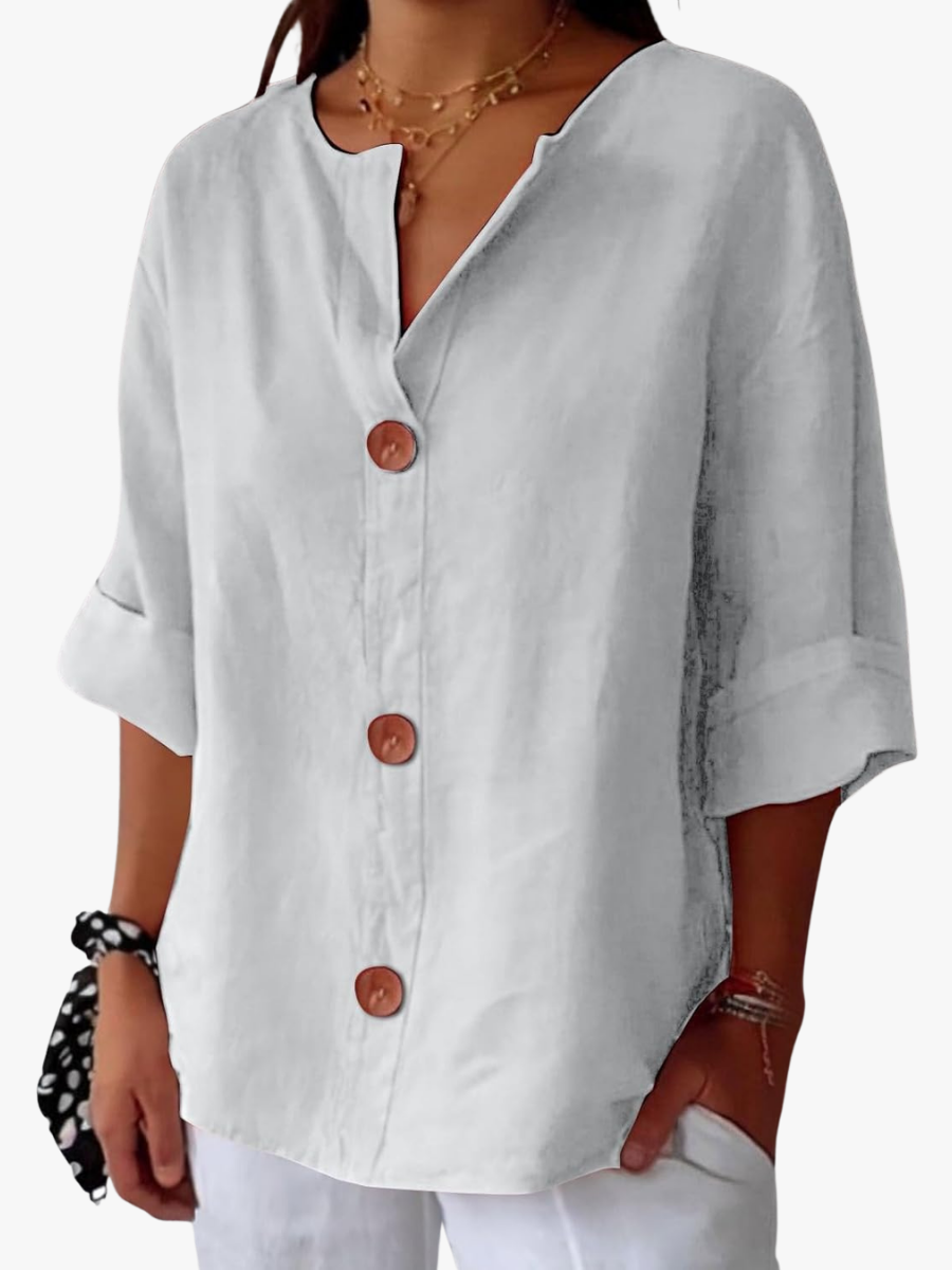 Women’s V-Neck Button-Up Shirt