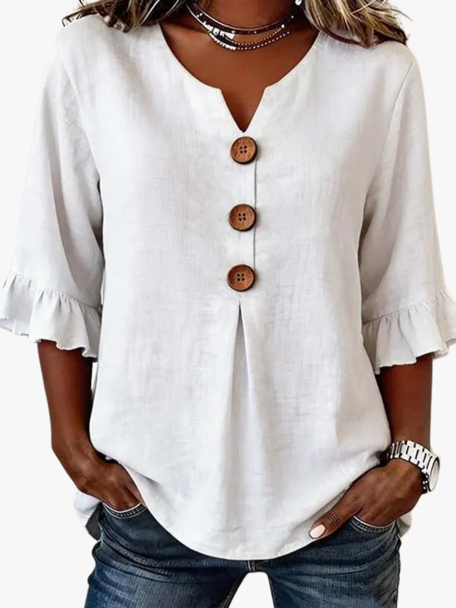 Women’s Button-Front Ruffle-Sleeve Blouse