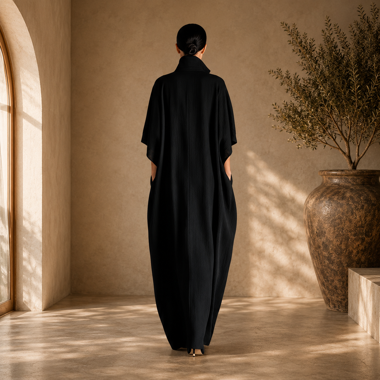 Alessandra | Oversized Long Black Dress with Kimono Sleeves