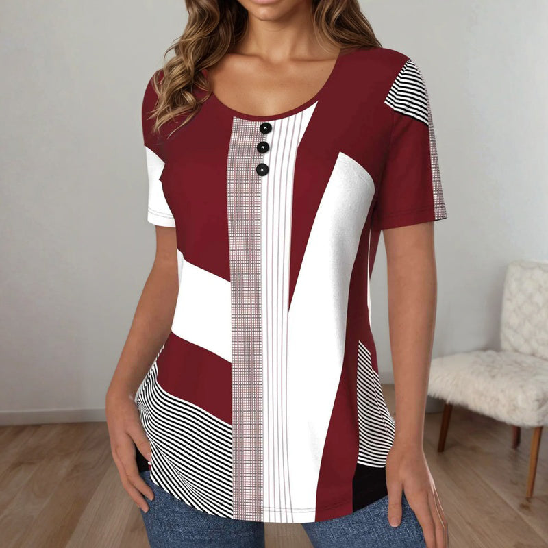 Gestreept T-Shirt Met Kleurblokken