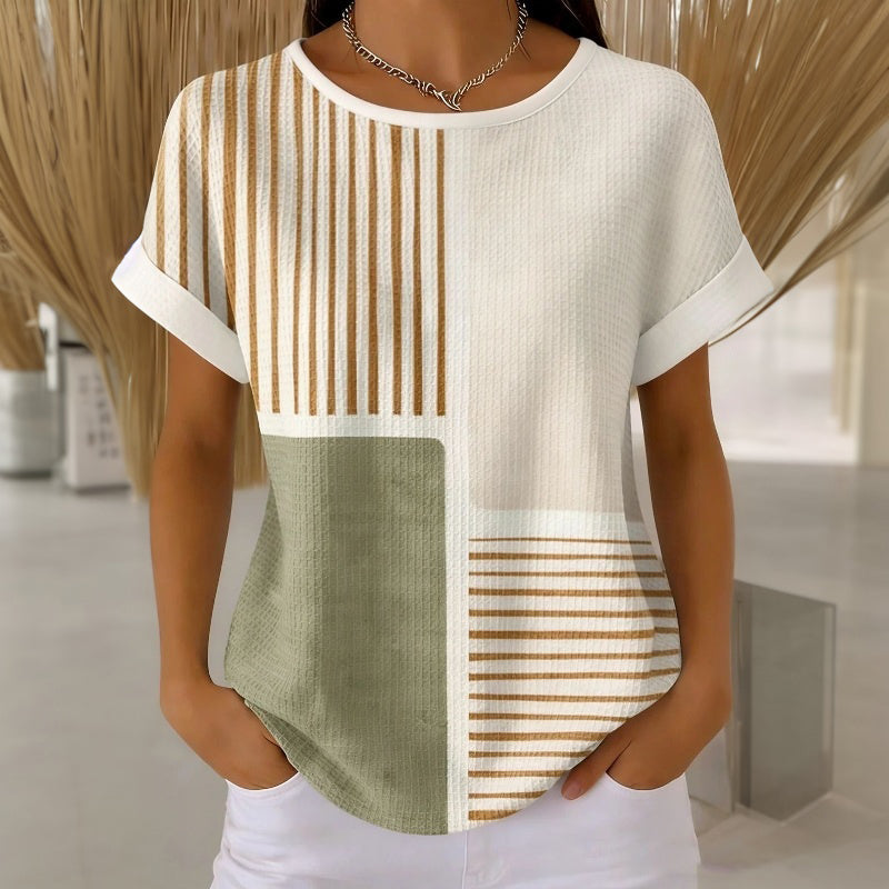 Gestreept T-Shirt Met Kleurblokken