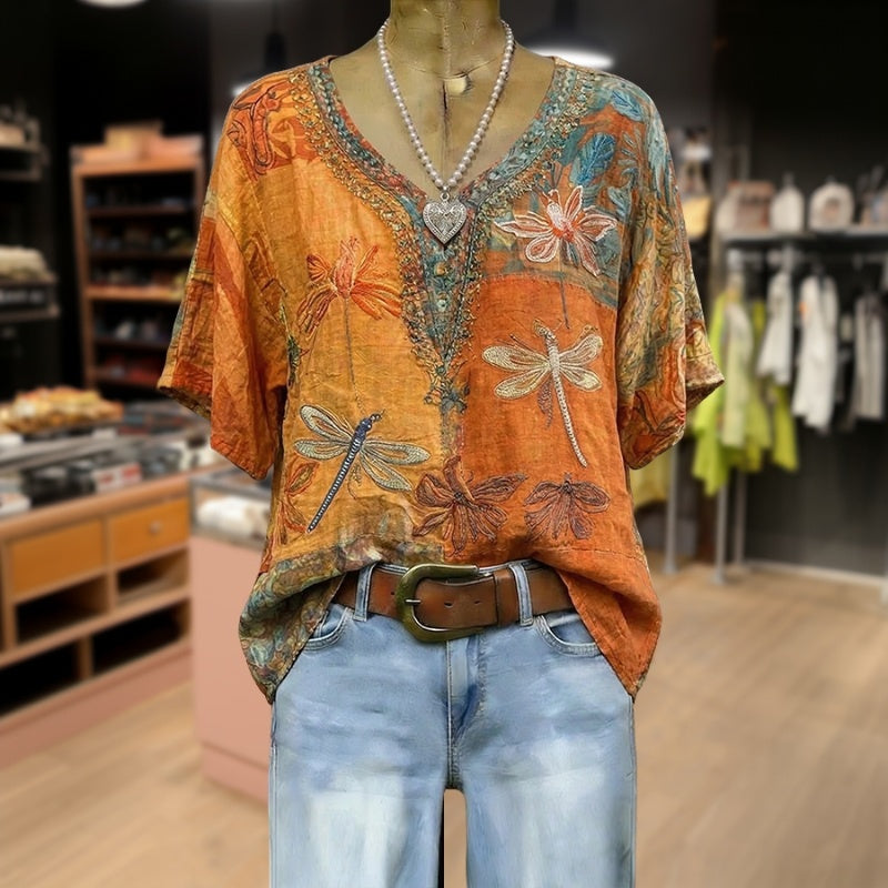 Vintage Blouse Met Libellenprint