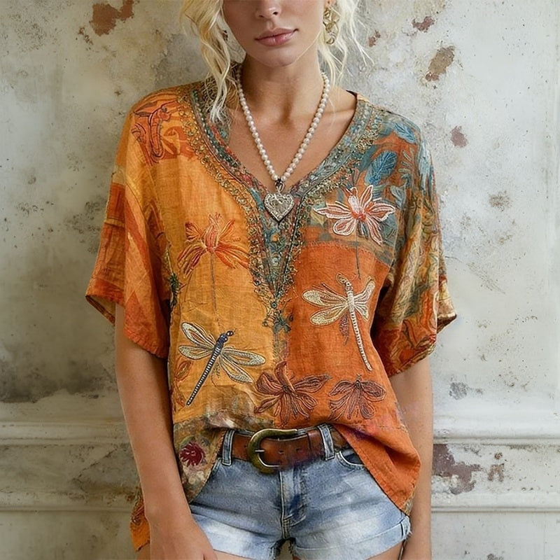 Vintage Blouse Met Libellenprint