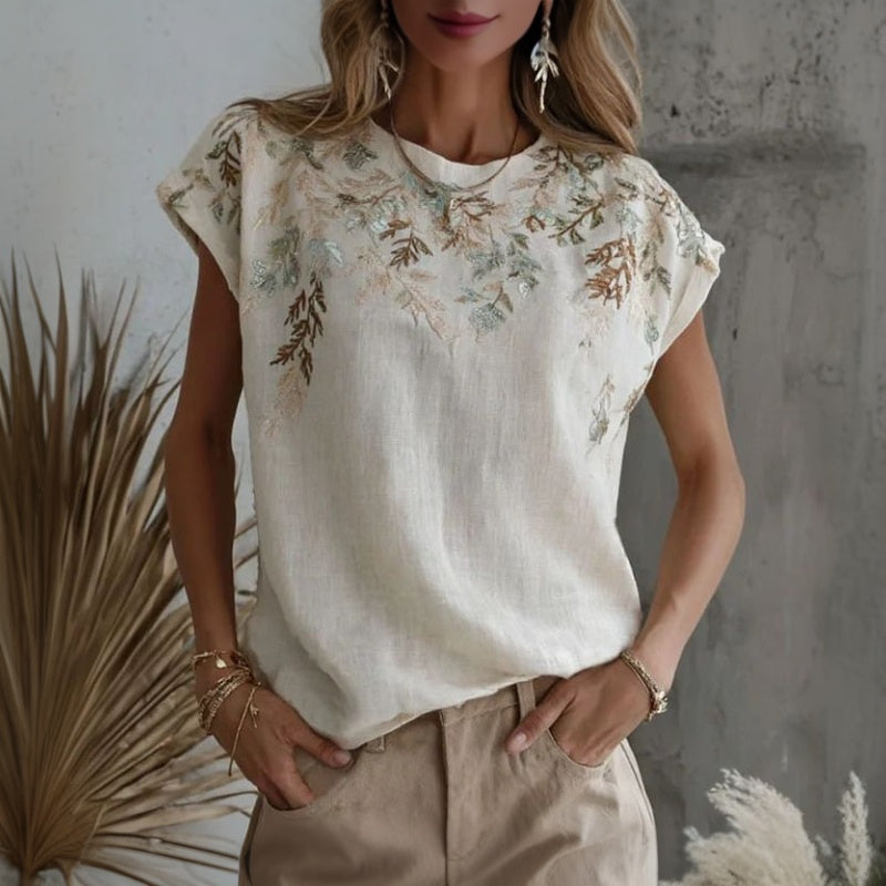 Vintage T-Shirt Met Bladprint
