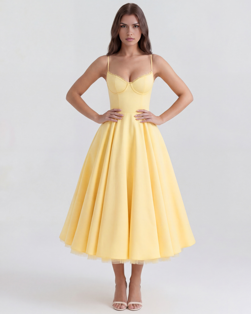 Antonia – Satin Midi Dress with Tulle Skirt
