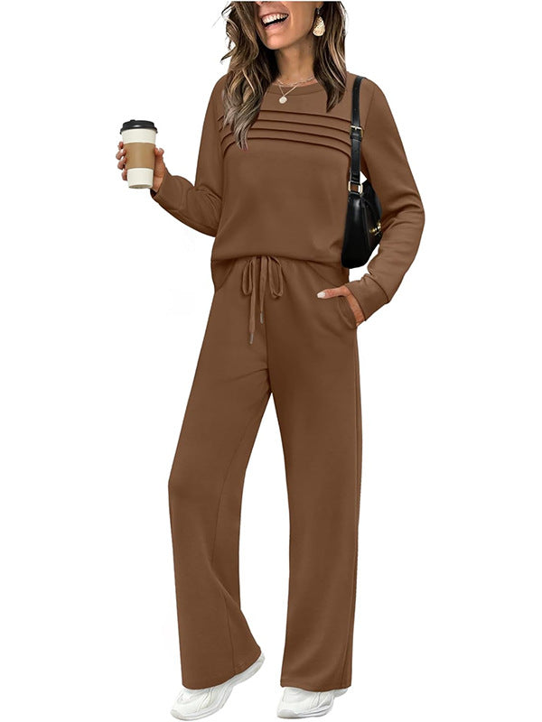 Casual Crew Neck Top & Drawstring Pants Set
