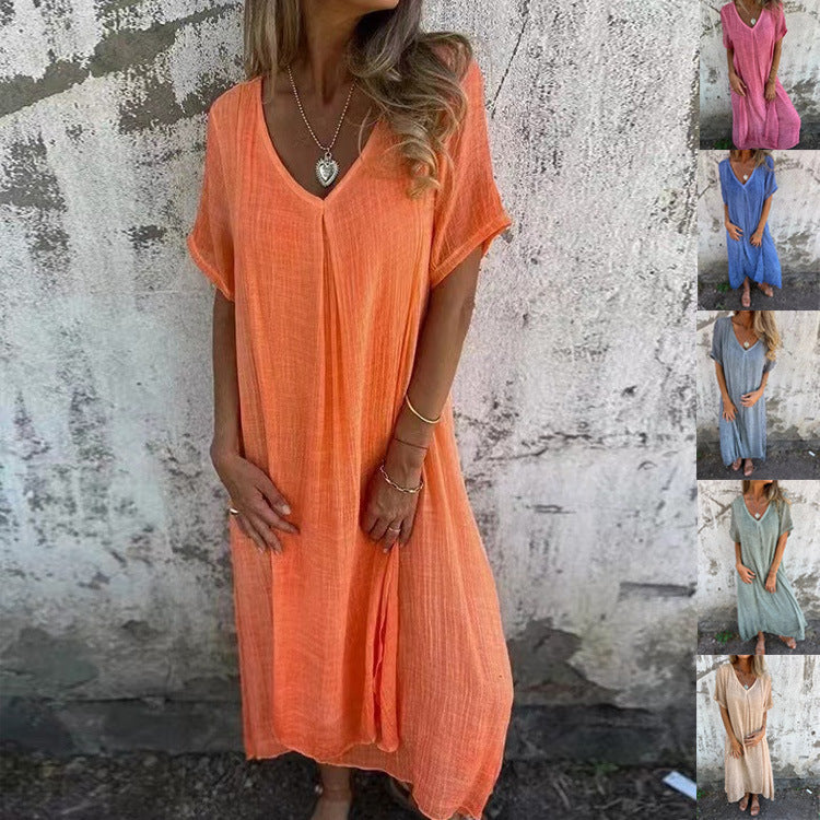 Naia™ – V-Neck Dress in Cotton & Linen