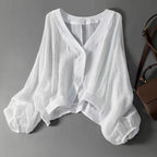 Women’s Linen Balloon-Sleeve Blouse