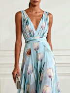 Lavinia | Tulip Print Chiffon Maxi Dress