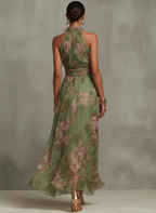 Christabel | Floral Halter Neck Chiffon Maxi Dress