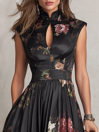 Cordelia | Dark Floral Keyhole Midi Dress